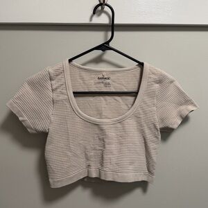Garage Stone Waffle Scoop-Neck Short Sleeve Crop Top